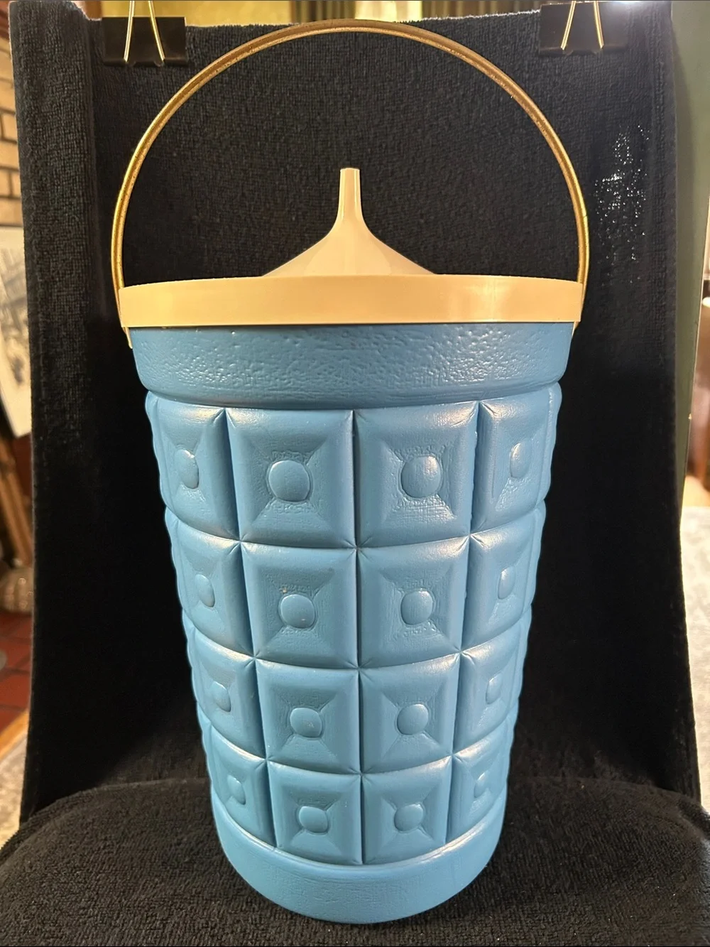 Lustro Ware Vintage 60s MCM Blue Quilted Ice Bucket with Cream Lid